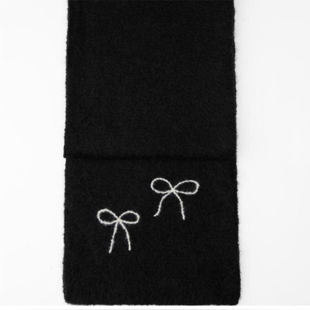 Zara Black Scarf with White Bow Accents